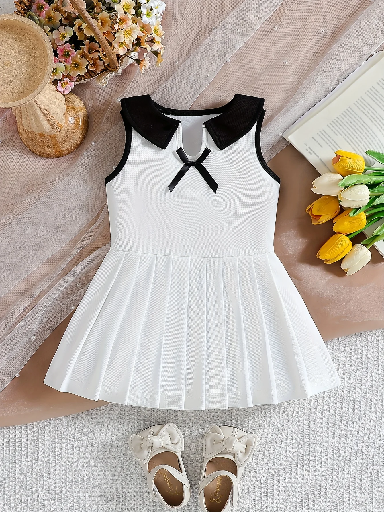 

Рамадан и Ид, плиссированное белое праздничное платье без рукавов с бантом для маленьких девочек, летнее платье для младенцев, подарок на день Святого Валентина/день рождения