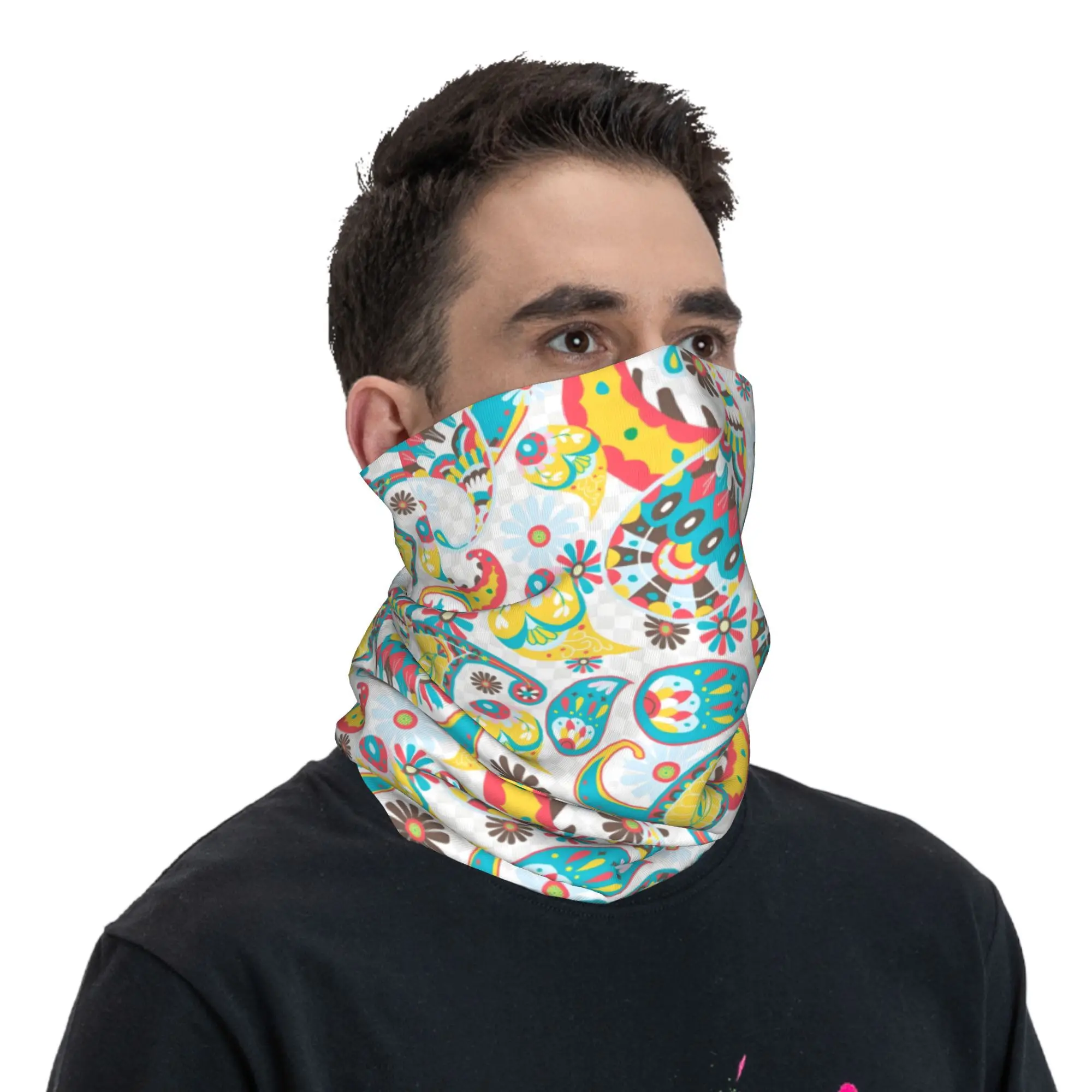 Custom Colorful Retro Paisley Pattern Neck Gaiter Women Men UV Protection Winter Swirly Art Bandana Scarf for Ski