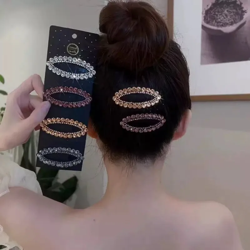 

Simple And Versatile Sparkling Rhinestone Oval Hairpin Hair Accessories For Women