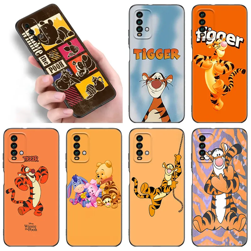 Disney Winnie The Pooh Tigger Black Phone Case For Xiaomi Redmi Note 11 11S 11T 11E 10 10T 10S 9S 9T 9 8T 8 7 6 5 Pro + 5G Cover