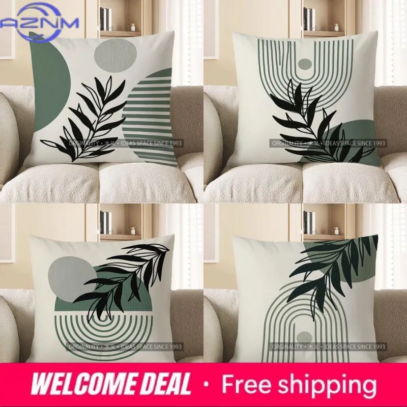 Home Decor Modern Geometric & Leaf Pattern Throw Pillow Pattern Cushion Cover Suitable For Sofa Bedroom Car Pillow Cover