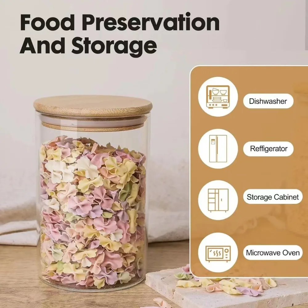 Glass Food Storage Tank with Made of bamboo Lid Kitchen Coffee Beans Candy Tea Grains Canister Home Snacks Storage