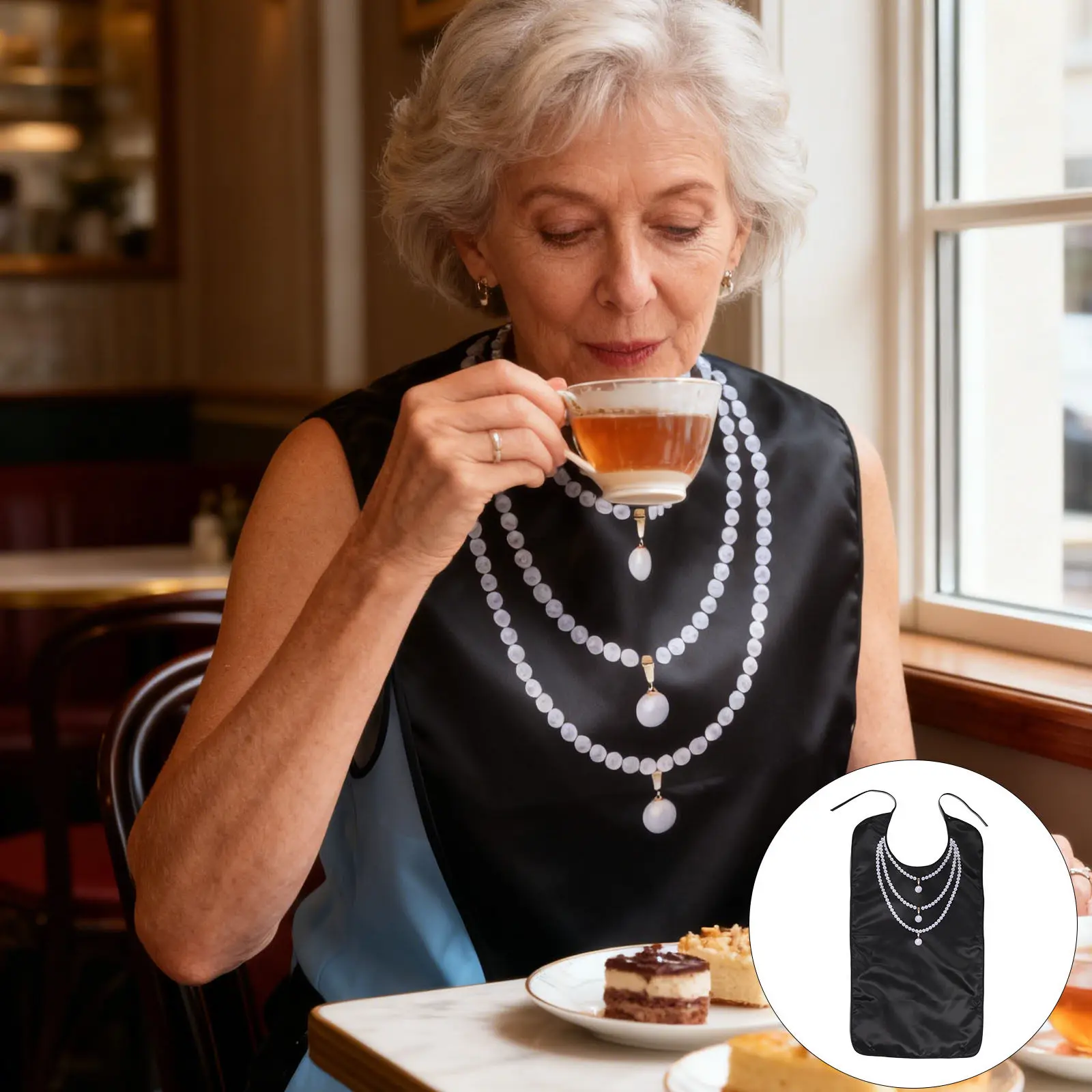 Reusable Waterproof Adult Bib Elderly Eating Bib Senior Clothing Protector Comfortable Soft Material Elegant Pearl Style