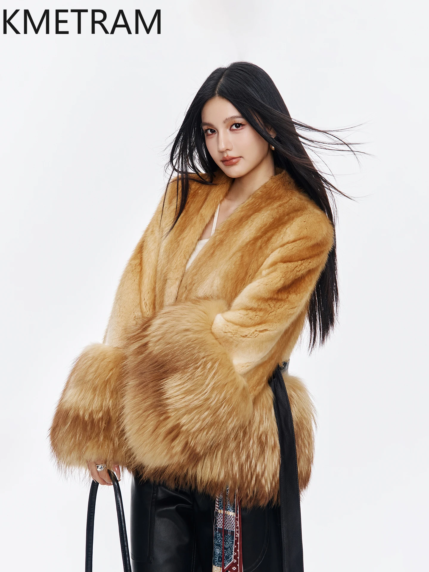 KMETRAM Giacca di Pelliccia di Visone Naturale Donna Vintage Dorato Scollo a V Cappotto di Pelliccia Reale 2025 Nuovi Cappotti Invernali Abbigliamento Donna шуба жleticud