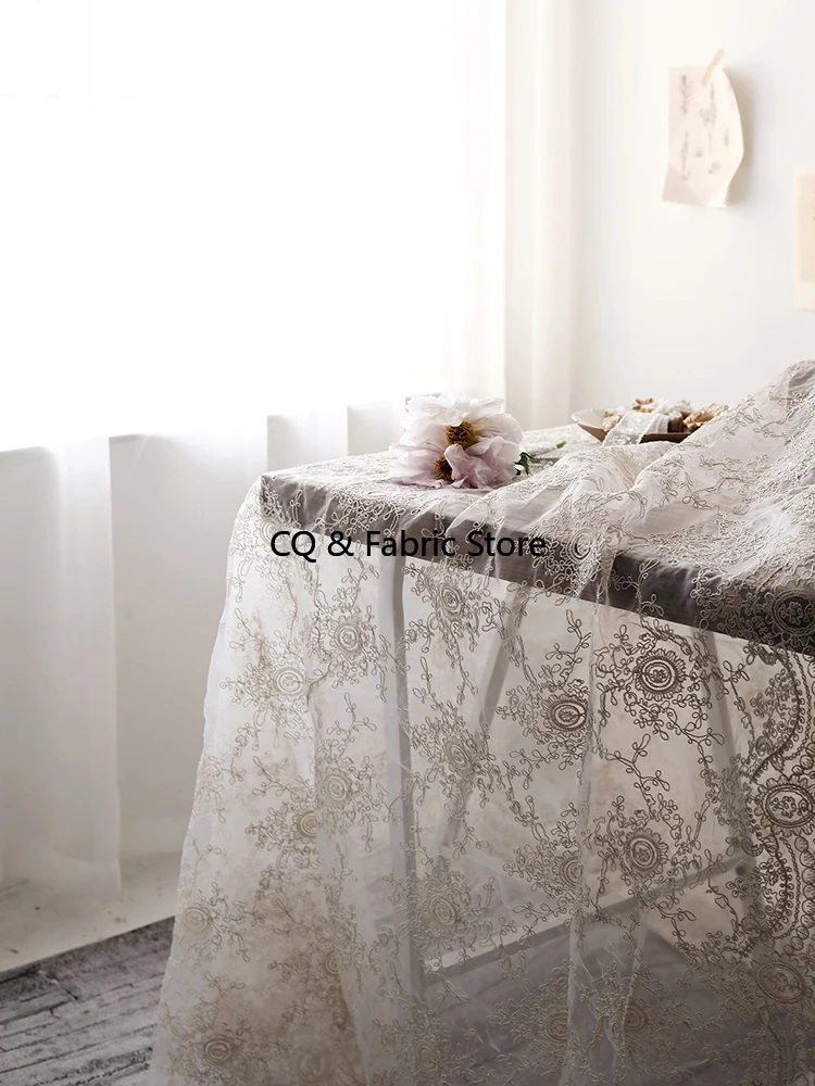 Tessuto di pizzo a rete con ricamo tridimensionale, filato di organza, gonna, abbigliamento, tovaglia in tessuto, panno decorativo fatto a mano