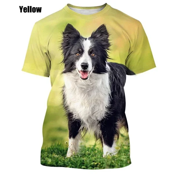 2024 New Fashion Cute Dog Unisex Animal Round Neck Casual Short Sleeve Popular Border Collie 3D Printed T-shirt