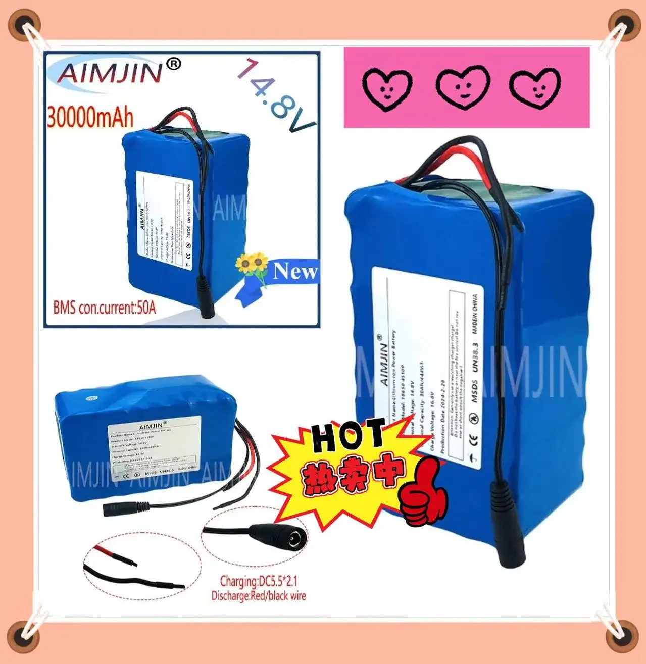 

4S10P 14.8V 30Ah 18650 444Wh Lithium-ion Power Battery withBMS for Inverter Smart Robot High-power Equipment Etc