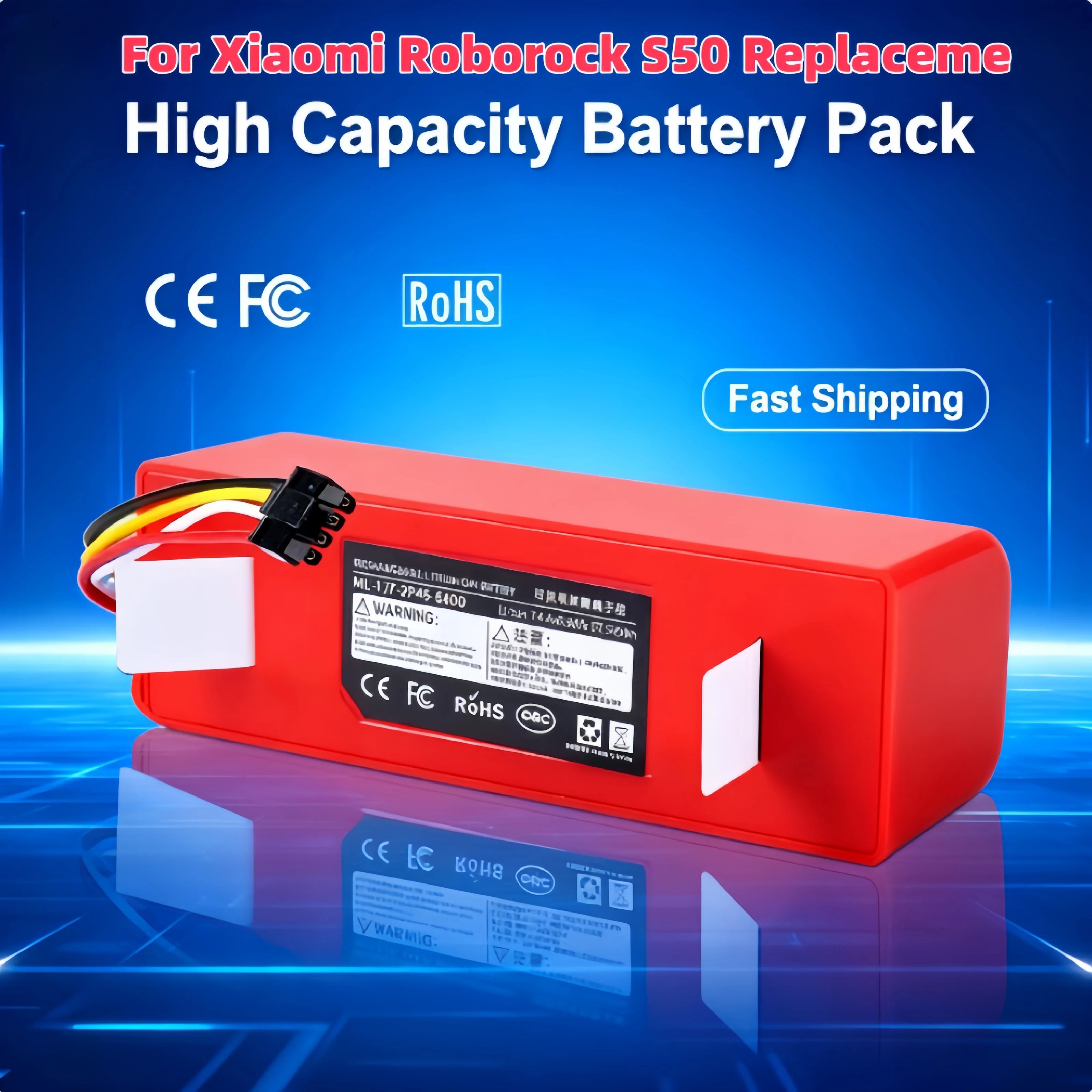 بطارية عالية السعة 9800 مللي أمبير في الساعة للمكنسة الكهربائية الروبوتية Xiaomi Roborock S50 T65، جزء بديل طويل الأمد BRR-2P4S-5200S