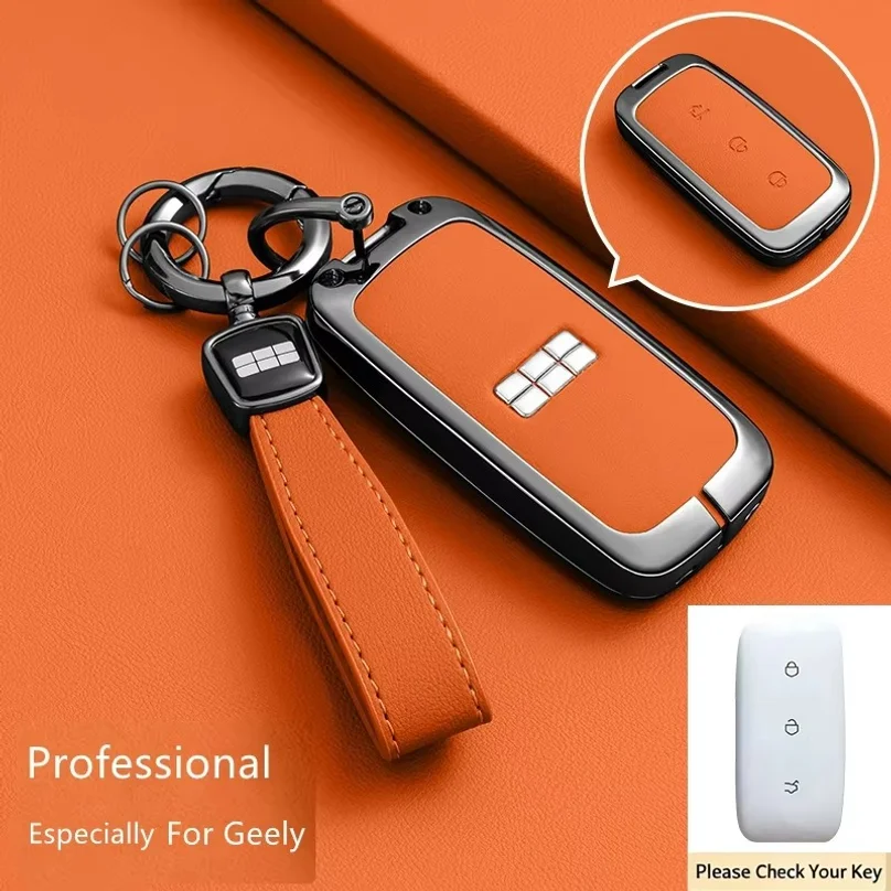 Car Zinc Alloy Leather Key Case Cover For Geely Galaxy EX5 E5 L6 L7 EMI NO.1 Proton e.MAS 7 5 E8 Starry 8 Smart Fob Key Chain