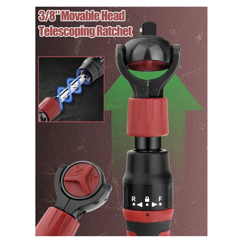 

AT21-3/8 Inch Drive Flexible Head Ratchet Wrench, Steel 72-Tooth Hand Tool For Tight Spaces