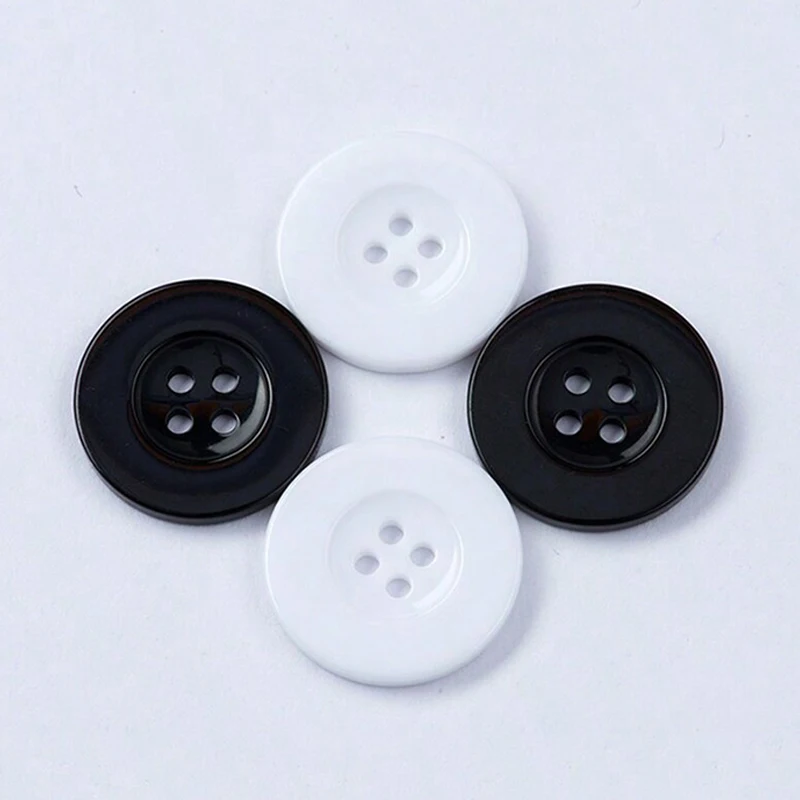 100pcs 9mm 4Hole Wide Edge Button Resin Circular Black White Household Sewing Accessories Clothing Coat Shirt DIY Decoration TMZ