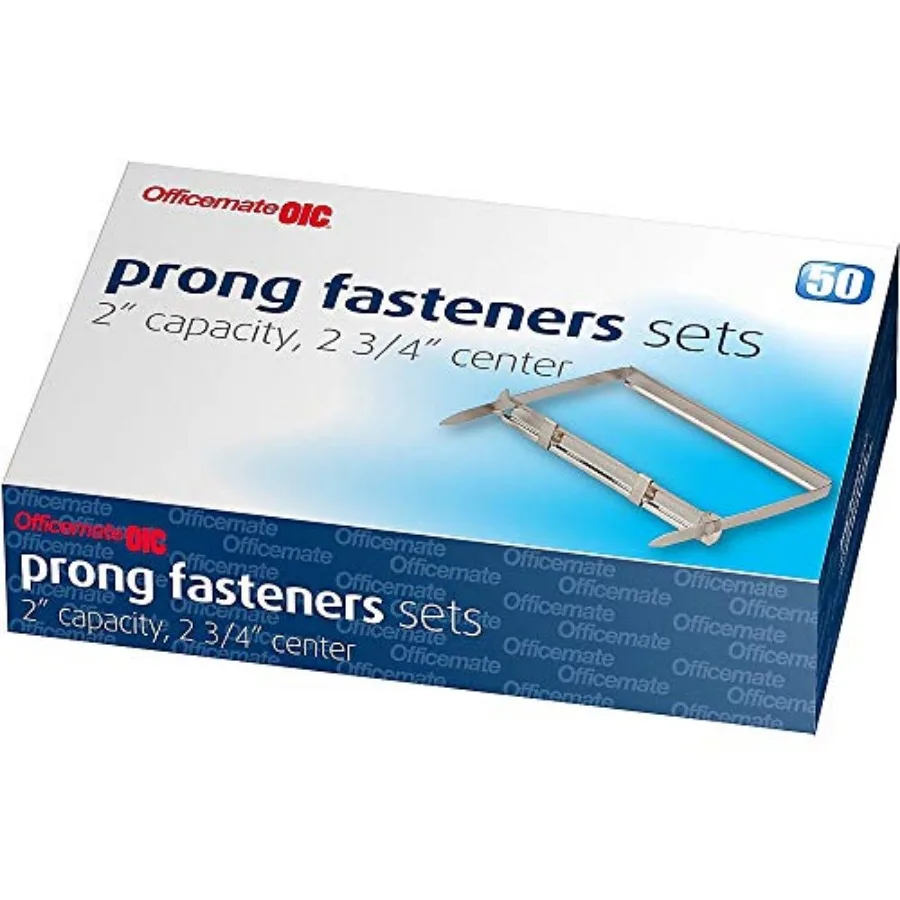 

Officemate Prong Paper Fasteners, 2 inch Capacity, 2.75 inch Base, Box of 50 Complete Sets, 99852,Silver