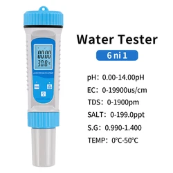 Bluetooth App miernik PH 6 w 1 Monitor jakości wody Tester PH/EC/TDS/zasolenie/S.G/Temp do akwariów wody pitnej hydroponika