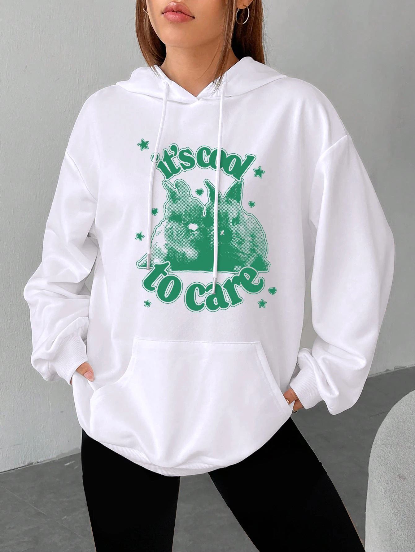 

it's Cool To Care Hoodie Woman Animal Rabbit Hoody Casual Loose Fitting Women Hooded Soft Fleece Spring Autumn Clothes
