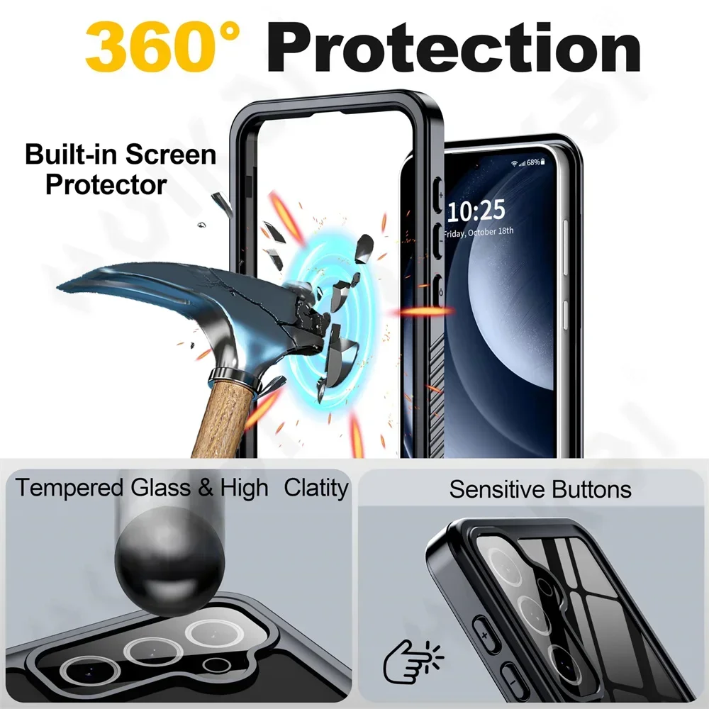 IP68 Shellbox Waterproof Case For Samsung Galaxy S25 S24 S23 S22 Ultra FE A55 A35 A15 4G 5G Aluminum Swimming Phone Luxury Cover