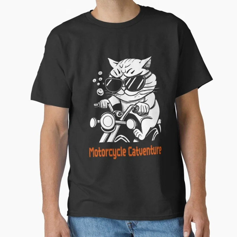 

Motorcycle Catventure - Funny cat on a motorcycle Funny road racer gift t shirt for Motocycler cats lover large size tops S-6XL