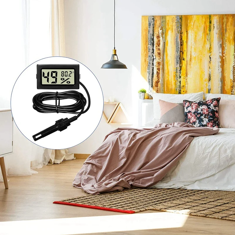 Digital Thermometer Hygrometer With Probe Indoor Temperature Humidity Meter Hygrometer Gauge For Incubator Reptile Plant
