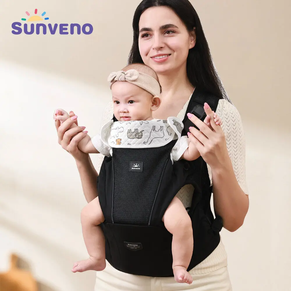 Sunveno Geïntegreerde Veilige Draagzak Moeiteloos Comfortabel Draagzak Mesh Ademend 4-24 Maanden Handsfree Ergonomisch Zwart