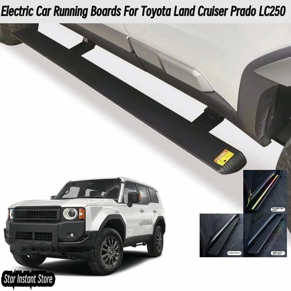 

Автоматические выдвижные подножки для Toyota Land Cruiser Prado LC250, электрические боковые ступеньки со светодиодной подсветкой, ступеньки из алюминиевого сплава