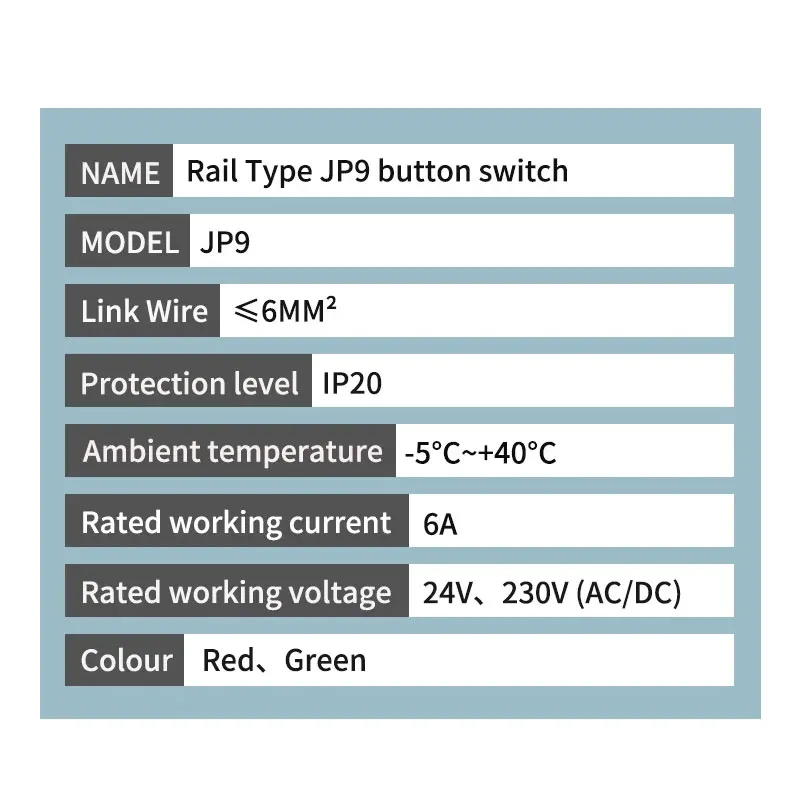 Push Button Switch With LED Signal Lamp JP9 Series ACDC 24V 220V Pilot Lights Din Rail Mount Indication Light RED GREEN Lamp