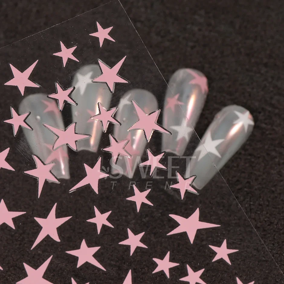 1pcs Magical Pink White Star Nail Stickers 3D Metal y2k Nails Metal Silver Gold Nail Charms Sliders Manicure Accessories