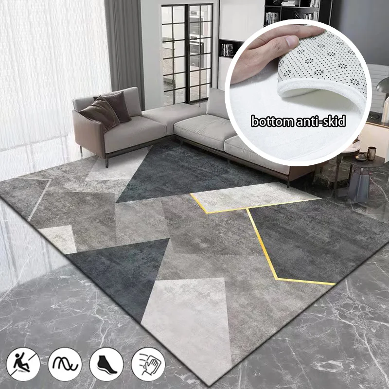 Geometric Gold Line Rugs Living Room Sofa Coffee Table Carpet Light Luxury Bedroom Decoration Floor Mat Fluffy Soft Lounge Rug