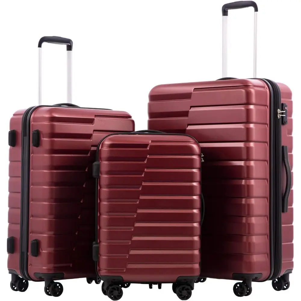 

3-Piece Hard Shell Spinner Suitcase Set, Expandable Large Checked Luggage, Lightweight Carry-On with TSA Lock, Wine Red
