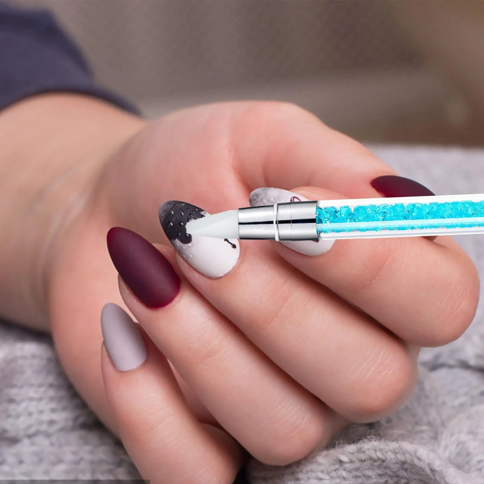 Doppelseitiger Silikon-Skulpturstift, Skulptur-Dotting-Stift, Silikon-Nagelkunstpinsel zum Schnitzen, Formen und für 3D-Effekte