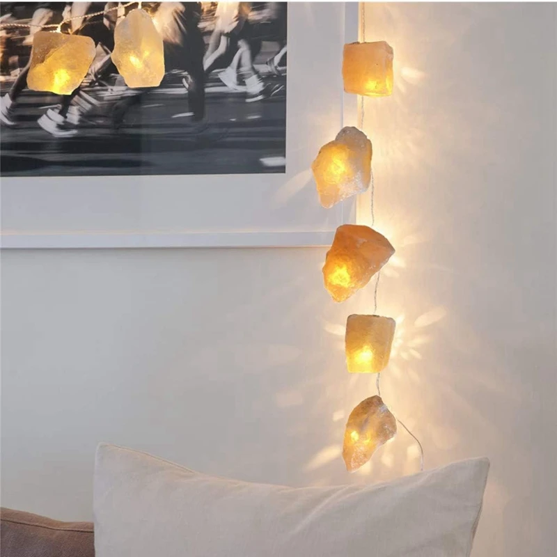 Lámpara de sal blanca con batería, cadena de luces cálidas de cristal Natural, 10 LED, decoración interior y exterior del hogar