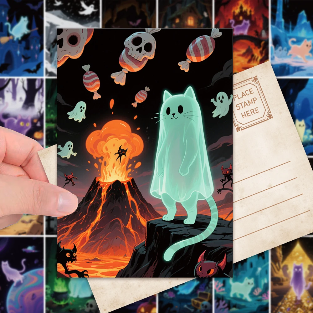 32-teiliges Halloween-Postkarten-Set, Geisterkatzen-Design, hochwertiger Karton, perfektes Geschenk für Heimdekoration und Feiertagsfeiern – Detail 5