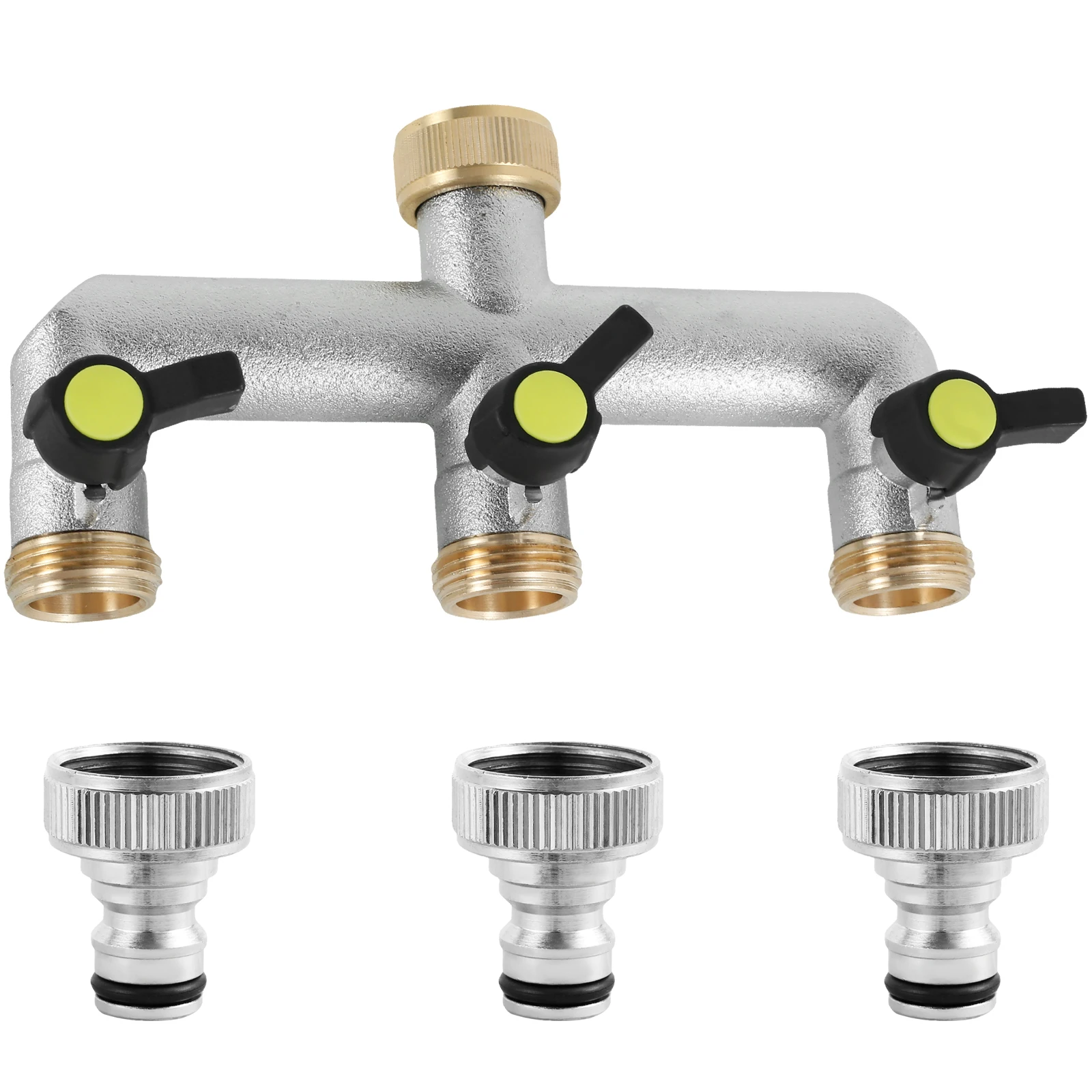 2/3 Way Hose Splitter 3/4-Inch Zinc Alloy Garden Faucet  Individual On/Off Valve Outdoor Watering Connector Distributor