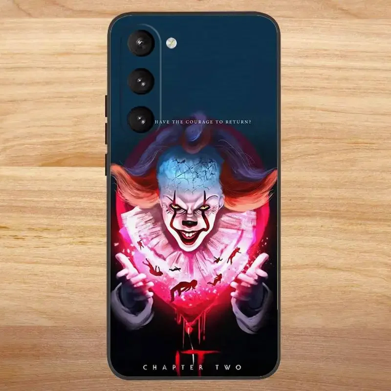 Horror Pennywise Clown Phone Case For Samsung S23,23,22,30,21,10,9,Note20 Ultra,Lite,Ultra,5G,Plus,FE,Black Soft Case