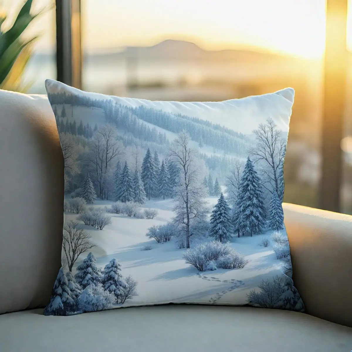 4-قطعة وسادة مجموعة غطاء دون إدراج 45x45 سنتيمتر الشتاء المشهد أشجار ثلجية الجبال قابل للغسل ديكور المنزل ديكور عطلة