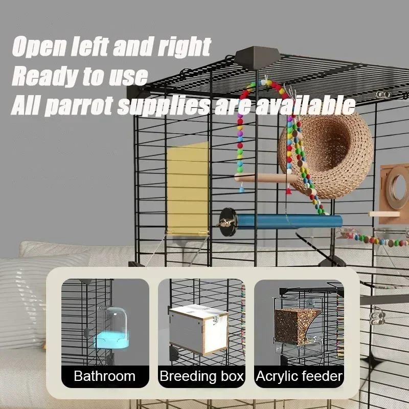 Foreground Ornamental BirdCage Multiple Small Birds Flight Cage Large Space Standing Metal Parrot Cage Bird Nest Crate Canary