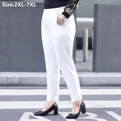 Plus Size 7XL 6XL 5XL Office Suit Pants Straight Ankle Length Elegant Young Lady Off White Black 4XL Girl Work Female Trousers