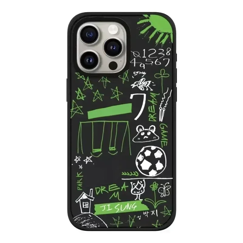 

Black Frosted Korean Dream Graffiti Pattern iPhone 13 14 15 Pro Max Protective Case