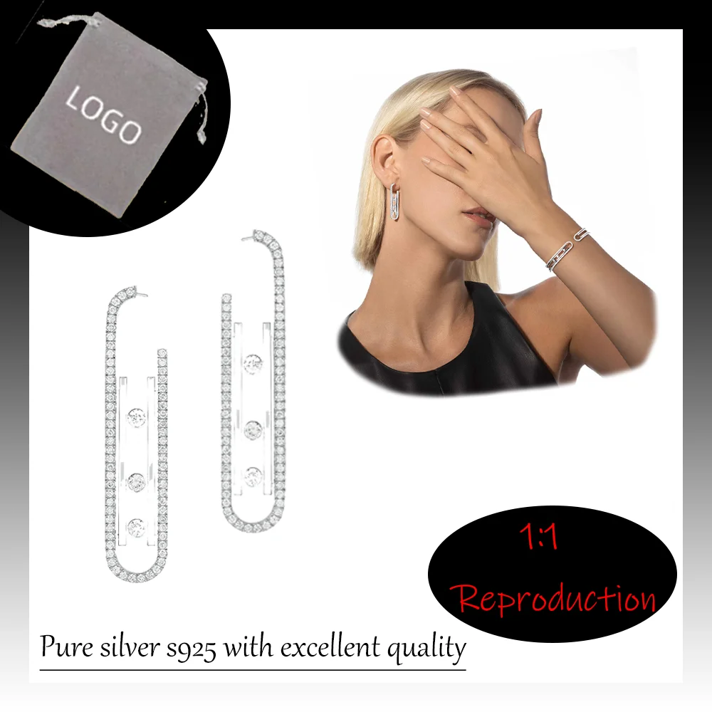 

Geometric sliding diamond sterling silver s925 MOVE 10TH series special luxury three diamond shining earrings for women