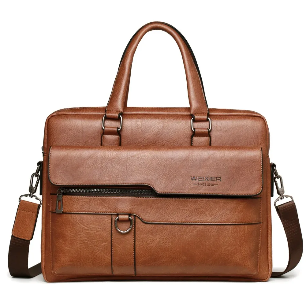 Men's PU Leather Briefcase, Large Capacity Laptop Bag with Shoulder Strap, Business Handbag for 15.6 Inch Notebook