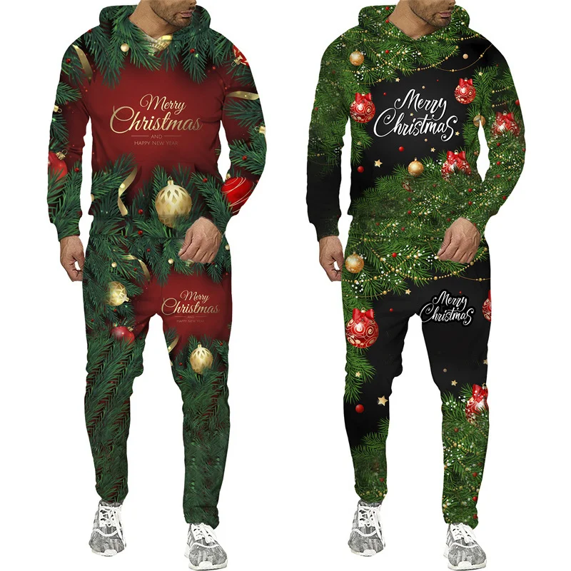 Sudadera con capucha de árbol de Navidad para hombre, chándal de moda con estampado 3D, sudaderas de celebración de fiesta Y2K, pantalones divertidos, Feliz Navidad, Año Nuevo