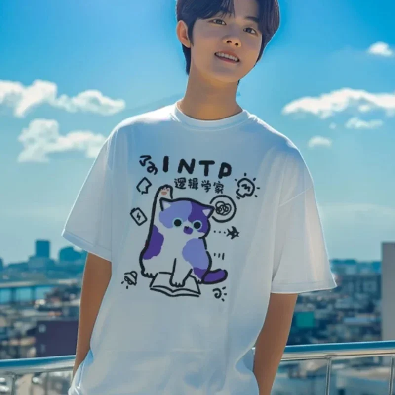 Cat Man Womens T-Shirts Cartoons Printing O-Neck Soft Oversize Short Sleeve Summer Womans Clothes Graphic T Shirts