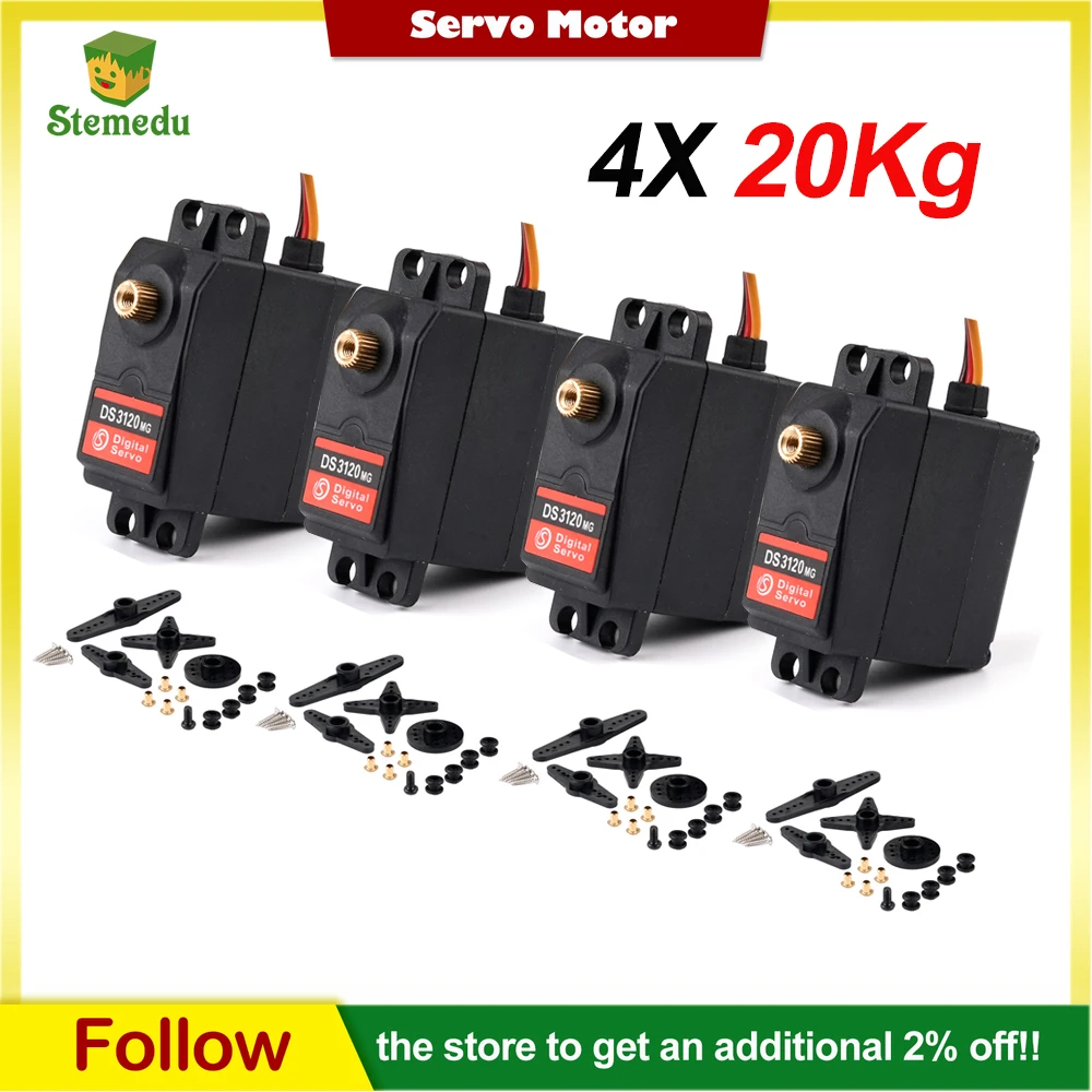 

4pcs 20kg High Torque Core Motor Servo Digital Metal Gear Servo for 1/8 1/10 Robotic DIY,RC Car Models (Control Angle 180/270°)