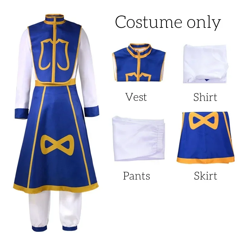 SN88 Anime Manga Hunter x Hunter Kurapika Costume Cosplay Parrucca Dita Anelli Orecchini a catena Uniformi Anime Festa di Halloween O * # 2@5