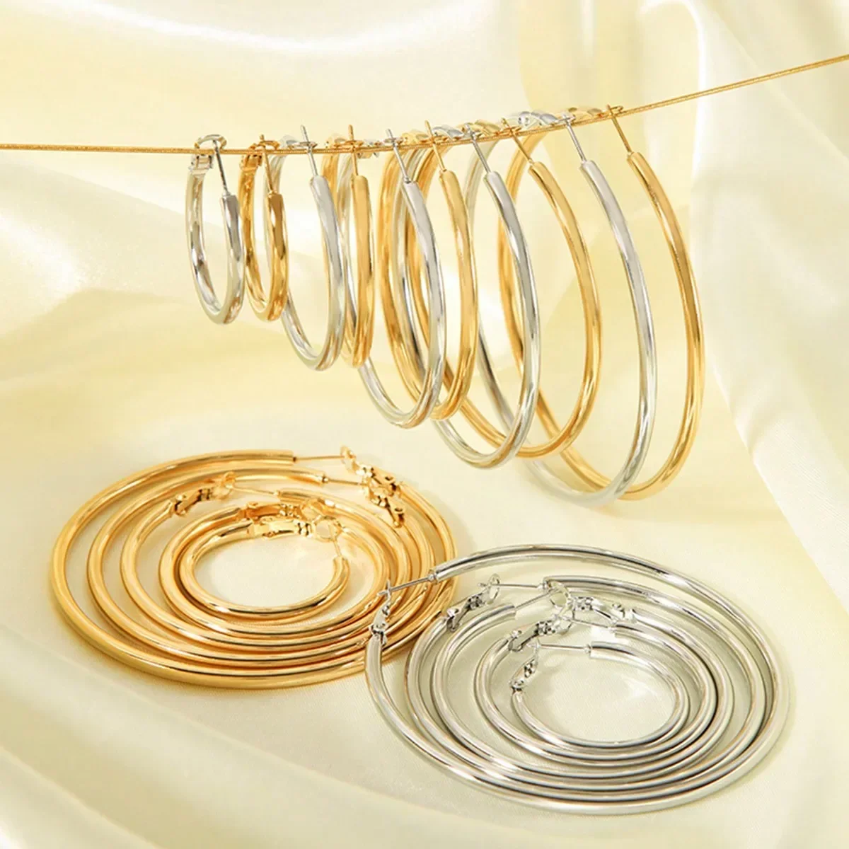 Gold Plated Stainless Steel Luxury Statement Circle Hoop Earring Women Teenager Girls Jewelry Non Tarnished