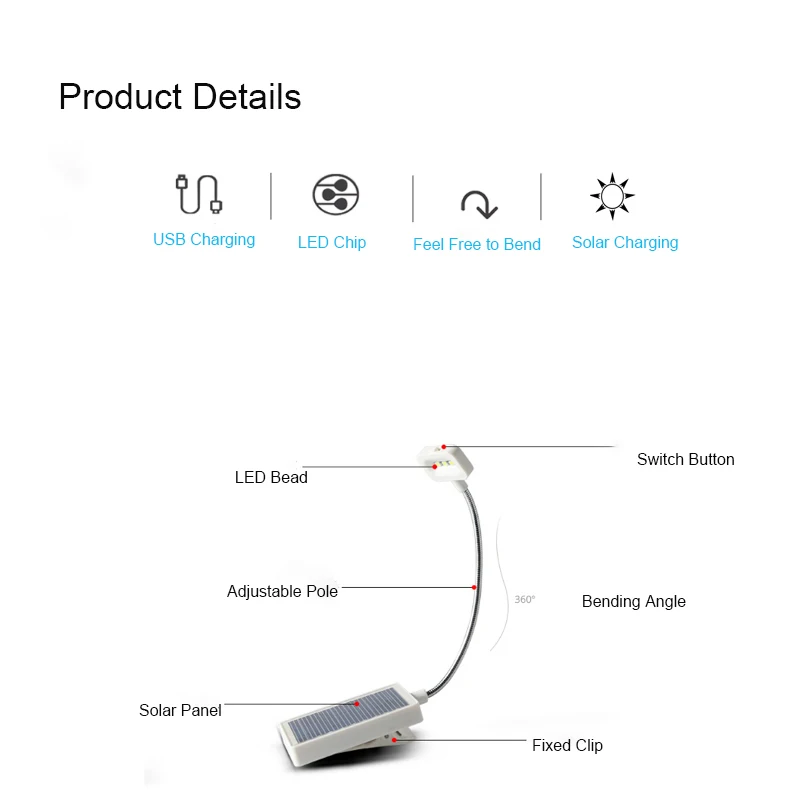 ポータブルソーラーLEDランプ,USB充電クリップ,読書,誕生日プレゼント,Buitenverlichting,zonne,energie,緊急事態