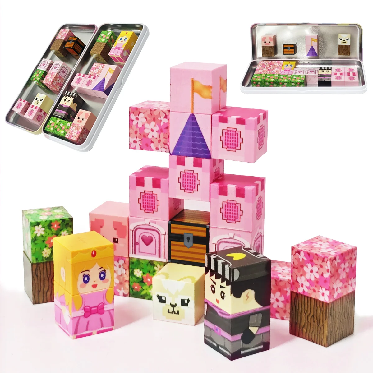 Magnetyczna zabawka, 27 elementów, magnetyczne klocki do budowania w kształcie wiśniowego zamku, płytki magnetyczne, idealny prezent na Boże Narodzenie lub urodziny