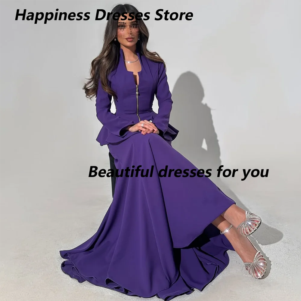 Purple Evening Dress V-Neck Long Sleeves Elegant Women's Evening Gowns 2025 Mermaid Modern Wedding Guest Dresses Customized