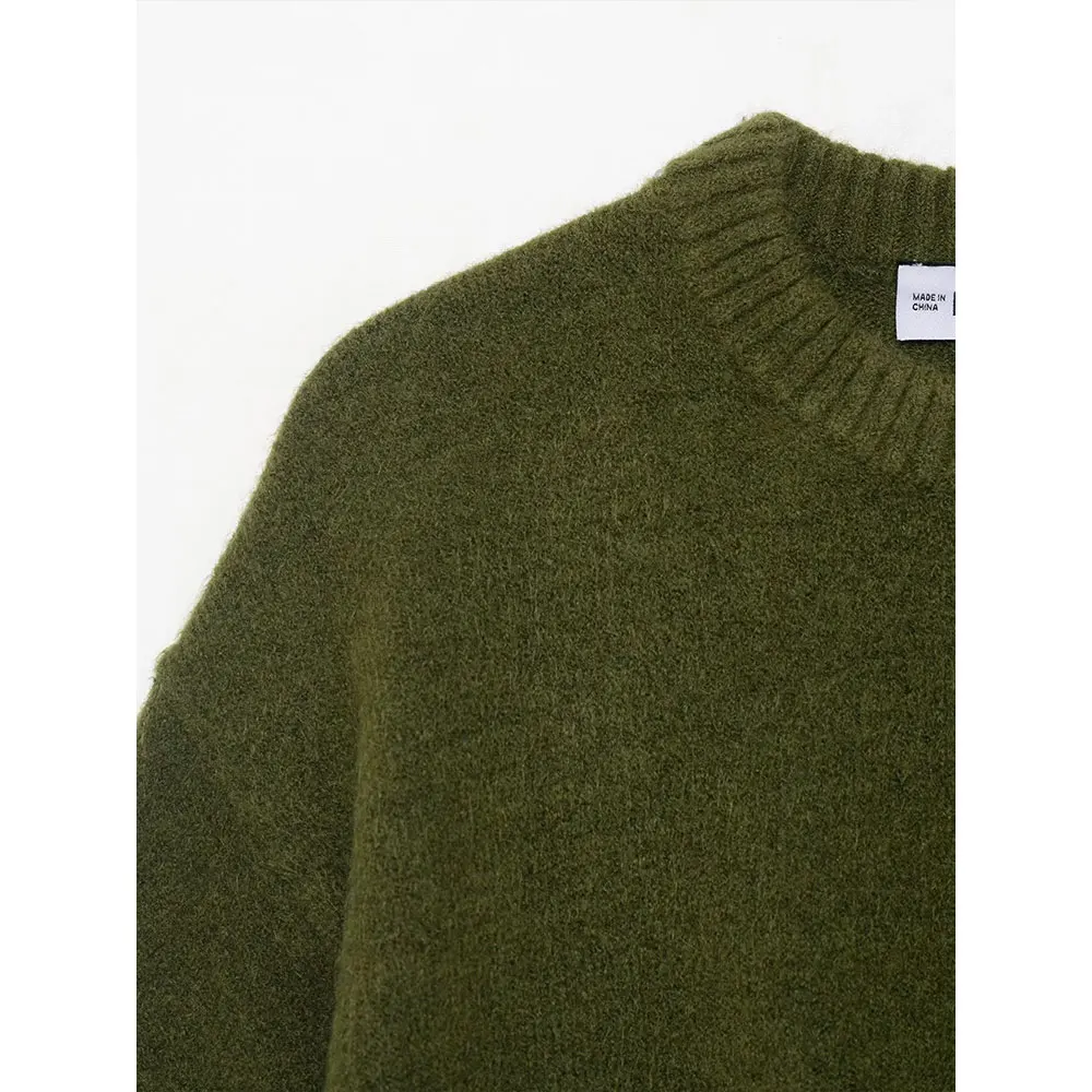 DUOPERI Maglione pullover lavorato a maglia verde da donna Moda con tasche O-Collo Maniche corte Donna Elegante Chic Lady Top