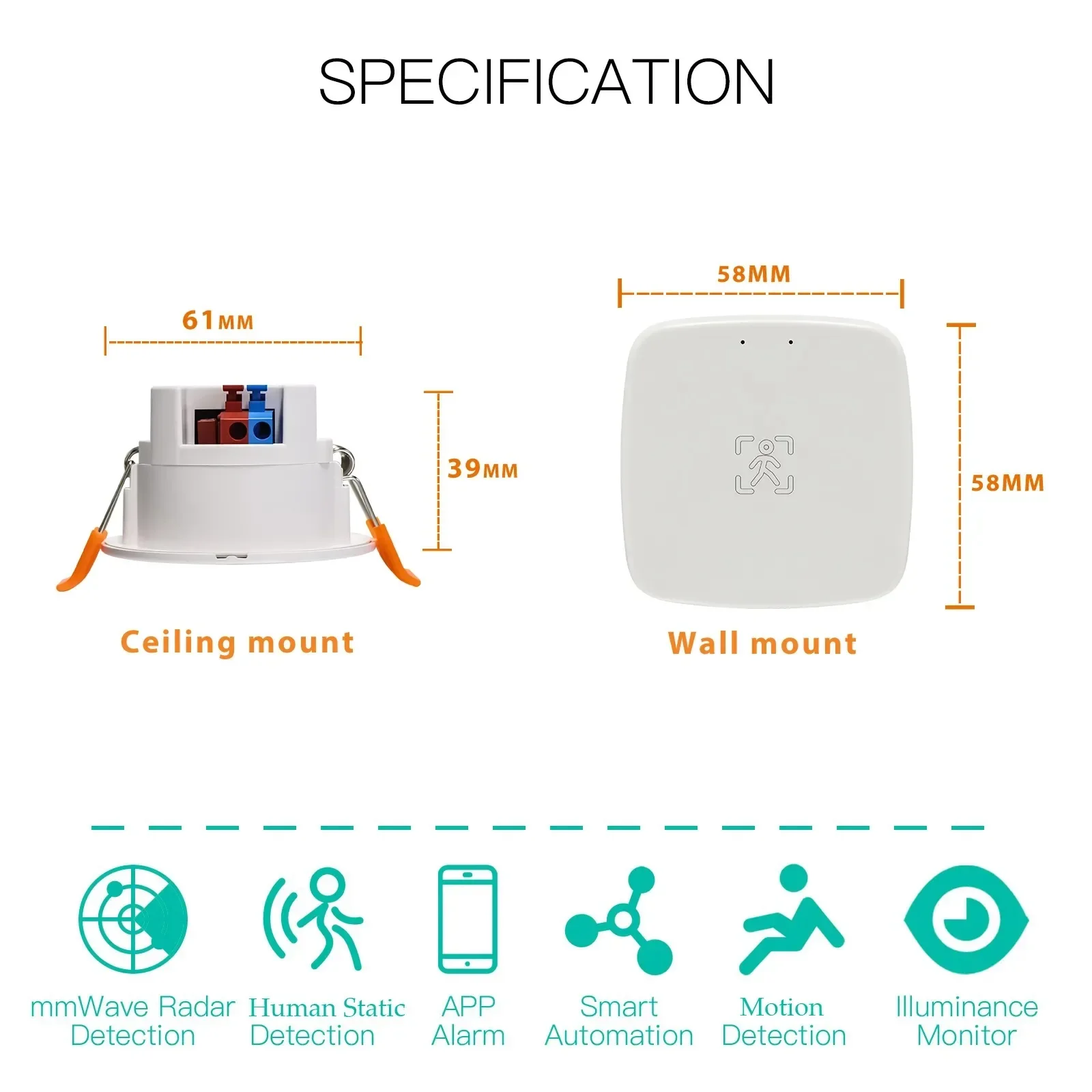 ZigBee Wifi 5.8G MmWave Human Presence Motion Sensor with Luminance/Distance Detection 5/110/220V Smart Life Home Automation