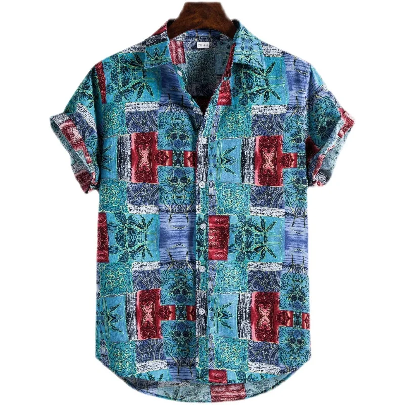 

Men's Summer Hawaiian irt Beach Wear Floral Print Long Sve Straight Cut Top 00% Other Material Ladies Premium irt