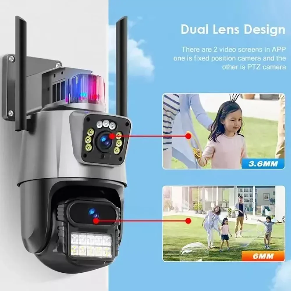 6MP PTZ WiFi Telecamera di sicurezza domestica IP Outdoor Dual Lens 4K HD Monitor Monitoraggio automatico Sorveglianza CCTV iCSee